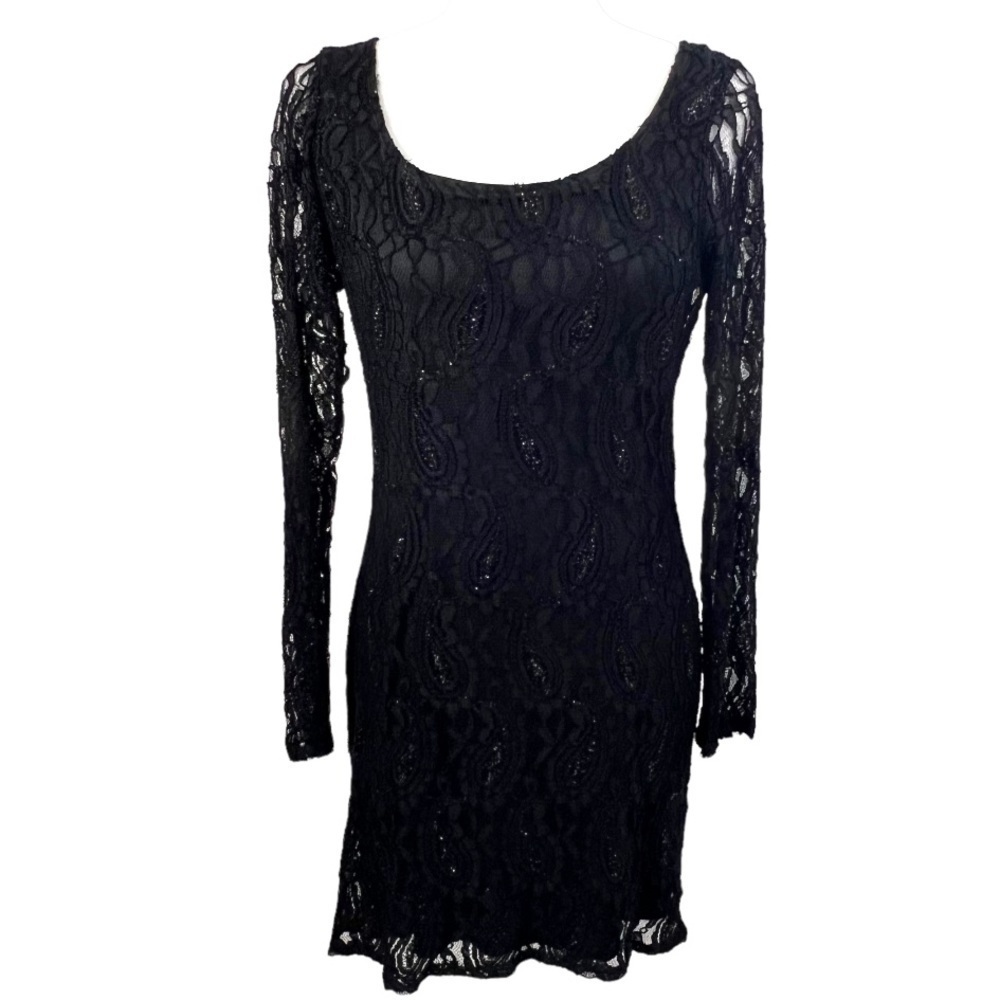 CURE Black Lace Bodycon Mini Dress Long Sleeve Medium